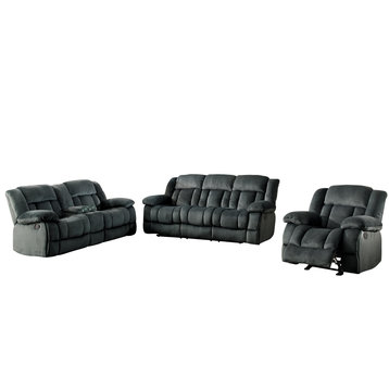 3-Piece Latona Double Recliner Sofa, Love Seat, Glider Chair Charcoal Microfiber