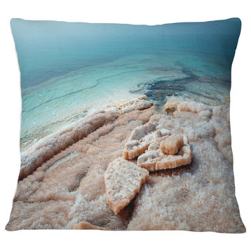 Dead Sea Beach with Crystallized Salt Seashore Throw Pillow, 18"x18"
