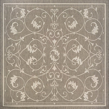 Couristan Recife Veranda Champagne and Taupe Indoor/Outdoor Rug, 7'6" Square