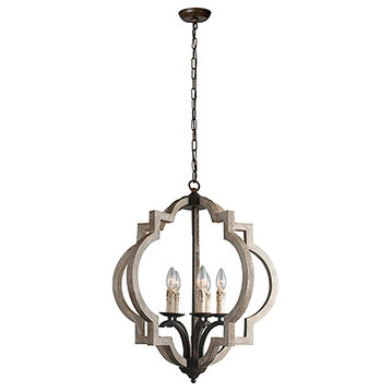 LZ1415 - 5 Light Candle chandelier in Rustic Red Finish with ornamental Oak Wood