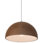 Justice Design - Dome 1-Light Pendant, Terra Cotta, Brushed Nickel, White Cord - Our ceramic collection features hand-cast, hand-textured, and hand-finished ceramic fixtures which can create a mood, complement a theme, or simply add the perfect accent. Domestically manufactured, handcrafted ceramic. Made in the USA.
