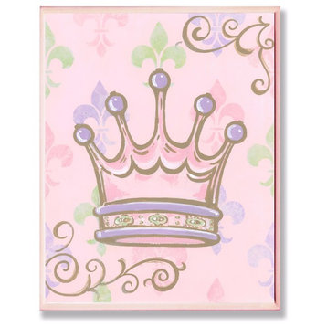 Stupell Industries Crown with Fleur de Lis on Pink Background, 13 x 19