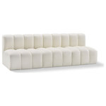 Meridian Furniture - Arc Vegan Leather Upholstered 3-Pc. Modular Sofa, Cream - Unleash modern opulence with the Arc Vegan Leather 3pc. Sectional. Crafted for the modern connoisseur, this Sectional injects an air of refined luxury into any space. Its sleek silhouette, upholstered in supple cream vegan leather, exudes timeless sophistication while the deep channel tufting adds textural intrigue, further elevating the chair's visual appeal. The modular design makes it a versatile chameleon, effortlessly adapting to your evolving needs and preferences. Whether you envision it gracing a chic living room corner, basking in the glow of a bedroom window, or adding a touch of drama to a home office, the Arc seamlessly complements your unique interior aesthetic.