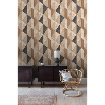 Geometric Wood Panel Textured Wallpaper 57 Sqft., Brown, Double Roll