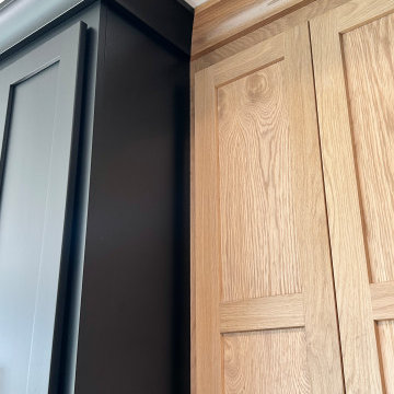 White Oak and Black Split Foyer Modern Kitchen