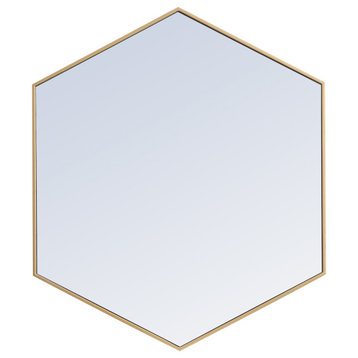 Metal Frame Hexagon Mirror 41 Inch In Brass