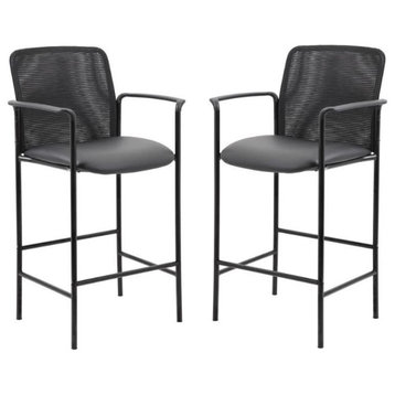 Home Square 2 Piece Mesh-Back Counter Stool Set with Arms in Black