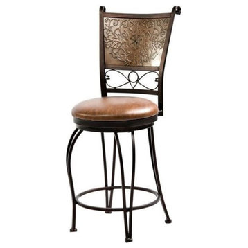 Bowery Hill 24" Transitional Metal/Faux Leather Swivel Counter Stool in Bronze