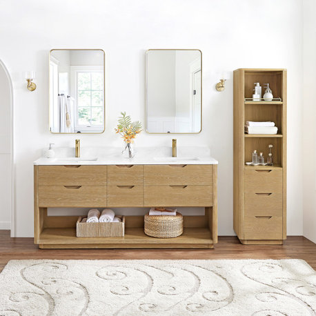 Harbin Bathroom Vanity, Stone Top, No Mirror, Washed Ash Grey, 72", Double Vanity