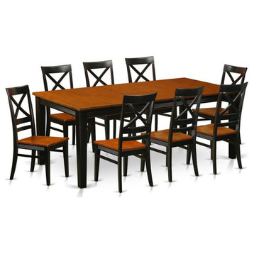 East West Furniture Quincy 9-piece Wood Dining Room Table Set in Black/Cherry
