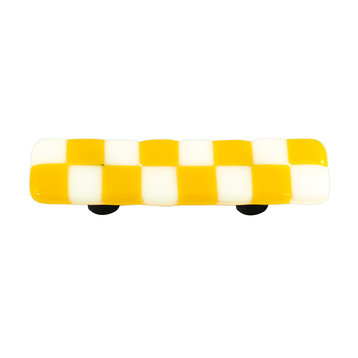 Art Glass Rectangle Checked Pull, Black Post, Sunflower Yellow White Squares