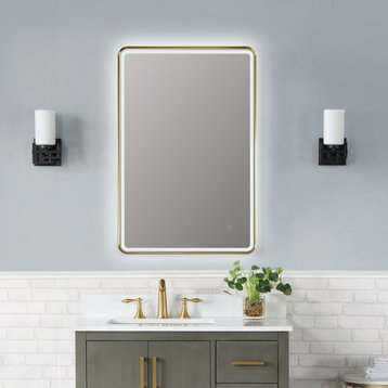 Viaggi Rectangle Framed Bathroom/Vanity LED Wall Mirror, Brushed Gold, 24"