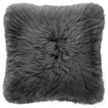 Modern Sheepskin 20"x20" Pillow, Granite Gray
