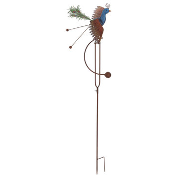 Rustic Peacock Rocker Balancing Outdoor Garden Stake Wind Sculpture