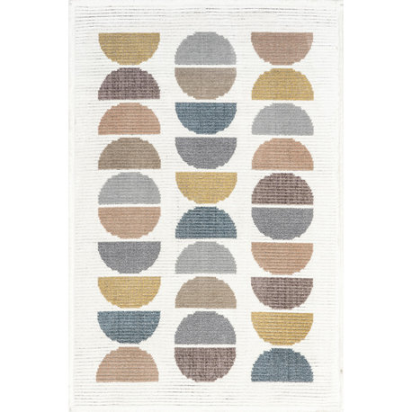 Nuloom Leyla Half Colorful Circles Kids Rug, Beige 5' x 7' 6"