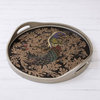 NOVICA Mystic Peacock In Silver And Reverse-Painted Glass Tray