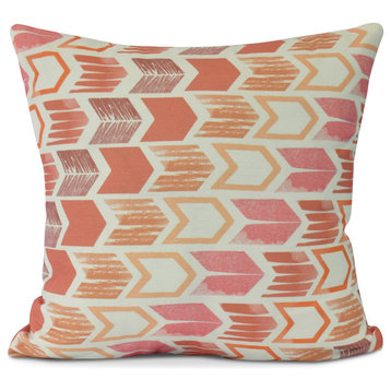 Arrow, Geometric Print Outdoor Pillow,Coral,18 x 18 inch