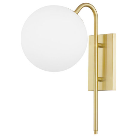 Ingrid 1-Light Wall Sconce, Aged Brass Finish, Opal Glass