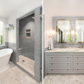 Lake Drive Tudor Master Bathroom Tub, Walk-in Shower & Double Vanity