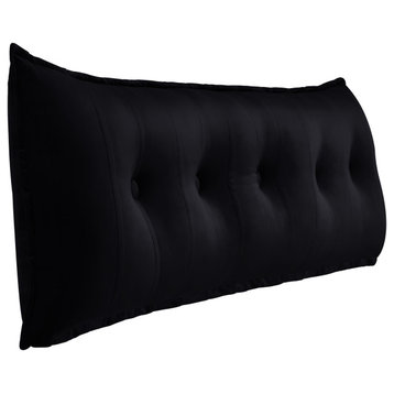 Button Tufted Body Positioning Pillow Headboard Alternative Velvet Black, 59x20x3 Inches