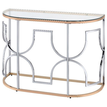 Furniture of America Sol Glam Glass Top Sofa Table in Chrome and Gold