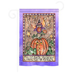Breeze Decor - Halloween Happy Owl Lo Ween 2-Sided Impression Garden Flag - Size: 13 Inches By 18.5 Inches - With A 3" Pole Sleeve. All Weather Resistant Pro Guard Polyester Soft to the Touch Material. Designed to Hang Vertically. Double Sided - Reads Correctly on Both Sides. Original Artwork Licensed by Breeze Decor. Eco Friendly Procedures. Proudly Produced in the United States of America. Pole Not Included.