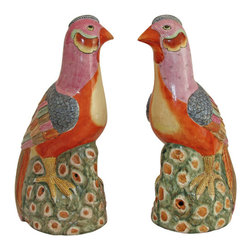 Pair of Colorful Ceramic Peacocks - Products