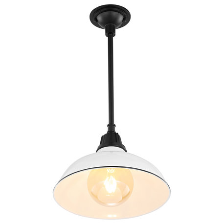 Jasper 12.25" 1-Light Farmhouse Indoor/Outdoor Iron LED Pendant, White/Black