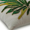 Decorative Throw 18"x18" White Linen Green Beaded Pillow Cover, Green Shrub