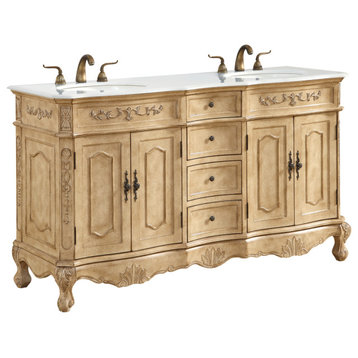 Elegant 60" Double Bathroom Vanity in Antique Beige