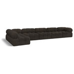Meridian Furniture - Ames Boucle Fabric L-Shaped Modular Sectional, Brown, 6-Piece: 4 Armless Chair, 2 Corner Chair - Introduce a touch of modern sophistication to your living area with the exquisite Ames Boucle Fabric Sectional. With plush brown boucle fabric and unique design, it will elevate the visual appeal of your living space. This elegant and captivating sectional can be mixed and matched with other pieces from the collection to create an endless array of stunning looks. So, get ready to transform your living area into an inviting and stylish haven with the Ames Boucle Fabric Sectional.