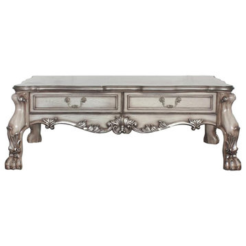 Traditional Coffee Table, Unique Ornate Legs With Rectangular Top & 2 Drawers