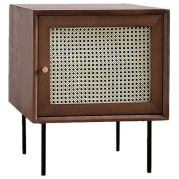 Walnut Nightstand with 1-Door 2-Tier Bedside Table Small Cabinet