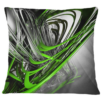 Fractal 3D Green Silver Stripes Abstract Throw Pillow, 18"x18"