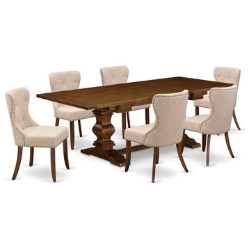 East West Furniture Lassale 7-piece Wood Dining Set in Walnut/Tan