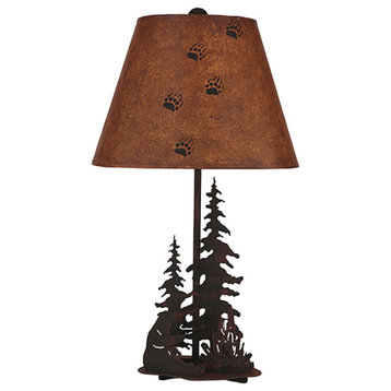 Burnt Sienna Iron Nature Scene Table Lamp With Bear Roasting Marshmallow