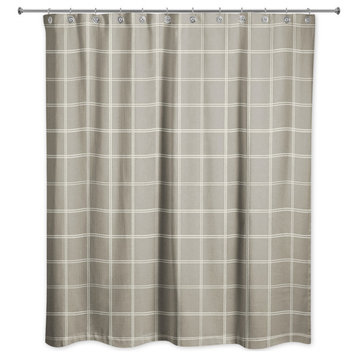 Taupe and White Check 71x74 Shower Curtain