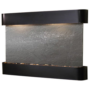 Sunrise Springs Wall Fountain, Blackened Copper, Black Featherstone, Round Frame