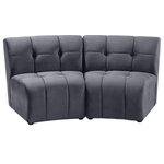 Meridian Furniture - Limitless Velvet Upholstered 2-Piece Modular Sectional, Gray - Invest in your home's comfort with this Limitless loveseat. This modular unit offers tons of flexibility in the number of ways that you can put each piece in the Limitless collection together to get the ideal customized look. Upholstered in grey velvet, this beautiful piece is soft and cool to the touch, so you can feel comfortable from every angle. Button and channel tufting add to this unit's upscale look and contemporary charm.