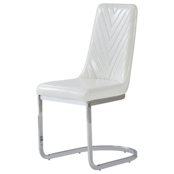 Set Of 2 Modern White Dining Chairs With Horse Shoe Style Metal Base