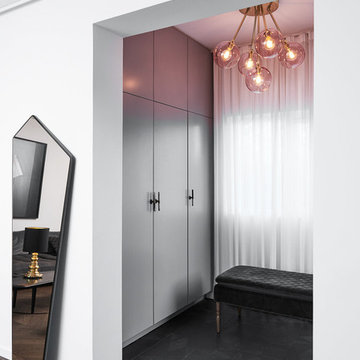 Ballroom Molecule Chandelier, Pink and Brass Glass Globe Lights - MB Collection