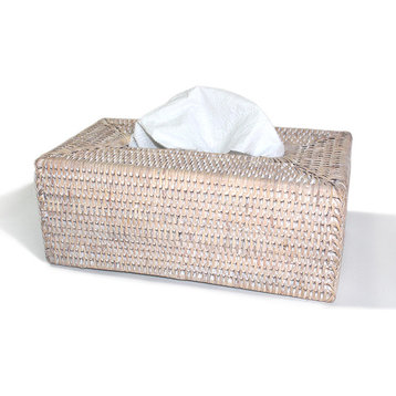 White Rattan Tissue Box Rectangular