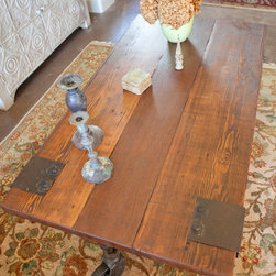 Rustic Rail Cart Table with 3 wheels - Coffee Tables