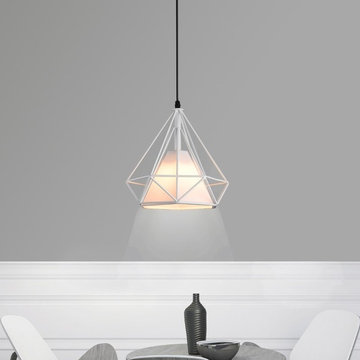 Pagoda White Metal Geometric Framework Pendant Light