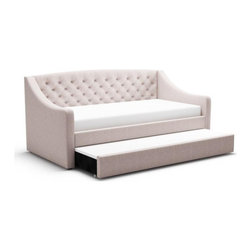 Chesterfield Fabric Day Bed with Trundle in Mink - Bedroom Products