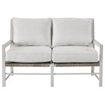 Universal Furniture - Universal Furniture Coastal Living Outdoor Tybee Loveseat - Modern with a touch of coastal flair, the Tybee Loveseat includes greige wicker detailing, a crisp white frame, and plush upholstered cushions.