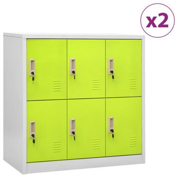 vidaXL Locker Cabinet Office Storage Cabinet File Cabinet Light Gray Steel, Light Gray and Green, 2 Pcs 1 Piece, With 6 Lockers