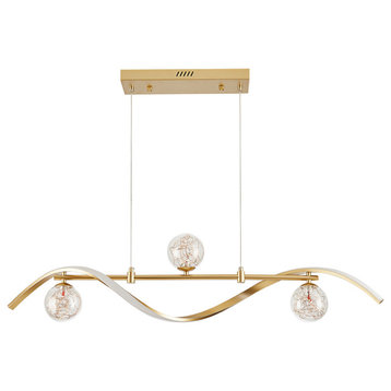 4-Light Linear Kitchen Island Lighting in Gold with Glass Globe Shade Dimmable