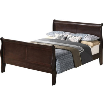 Maklaine Traditional Engineered Wood Full Sleigh Bed in Cappuccino