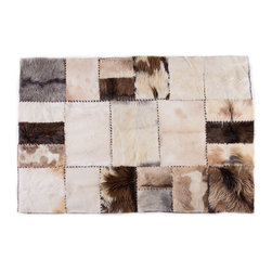 Handmade Cowhide Patchwork Area Rug Rectangle White Gray Beige 6&rsquo;6&rdquo;x4&rsquo;7&rdquo; - Area Rugs